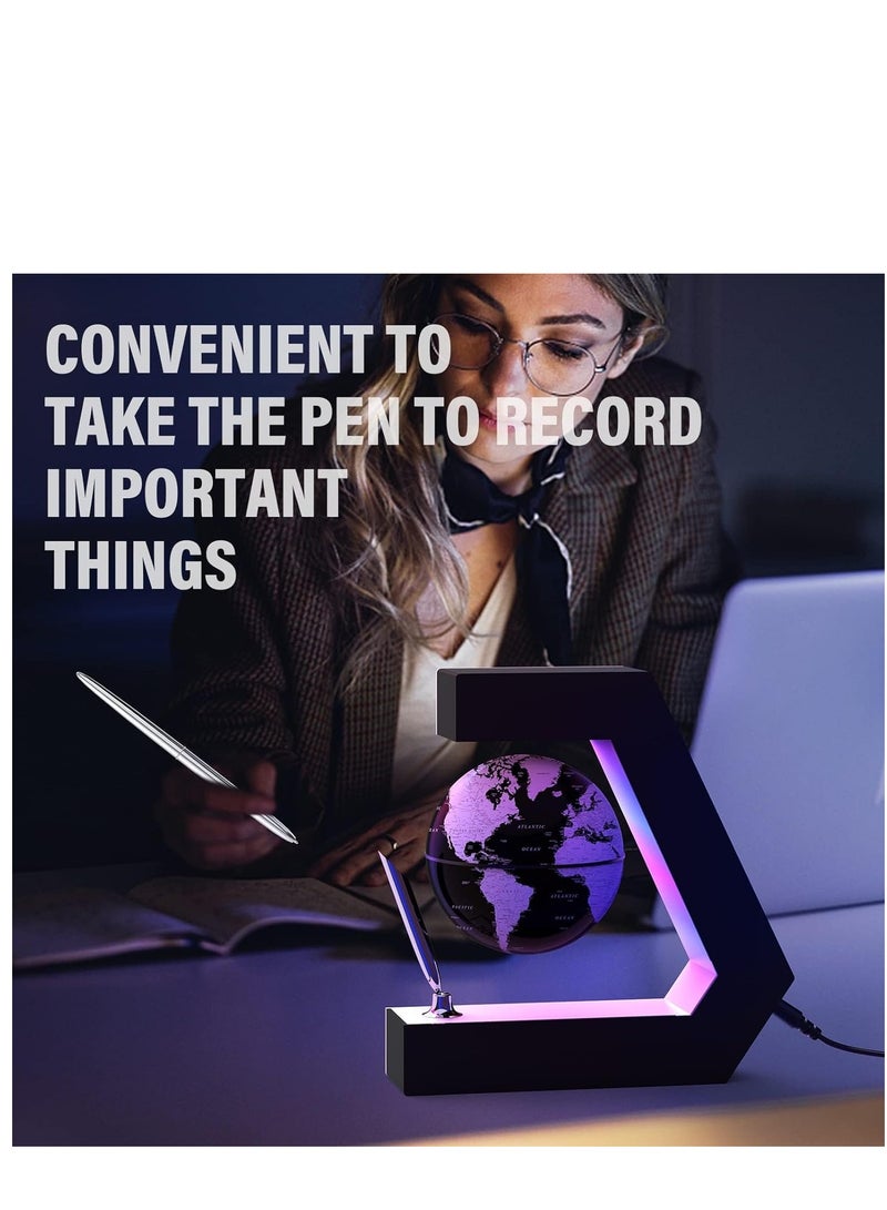 KASTWAVE كرة عائمة مع أضواء LED كرة عائمة بالتحليق المغناطيسي مع قلم، قابلة للحمل للكتابة على مكتب المكتب، خريطة العالم لتزيين المكتب، سوداء - Image 5
