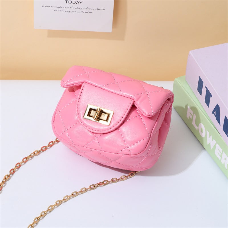 Korean Style Children'S Bag Small Chanel Style Diamond Plaid Chain Bag Fashion Girl Princess Crossbody Bag Mini Rivet Small Bag Trendy - Image 1