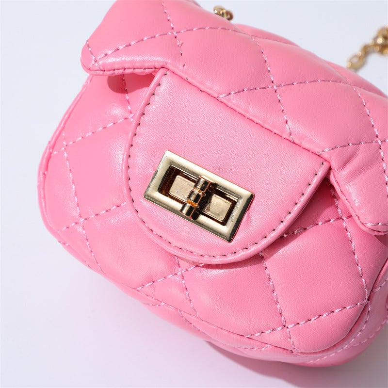 Korean Style Children'S Bag Small Chanel Style Diamond Plaid Chain Bag Fashion Girl Princess Crossbody Bag Mini Rivet Small Bag Trendy - Image 3
