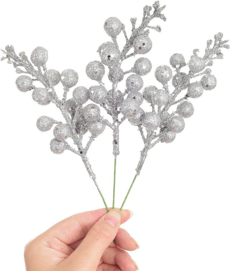 EPARTY3PIECE Silver Berry Artificial Berries Christmas Accessories Decoration DIY Christmas Wreath Festive and Home Decor Silver - Image 1