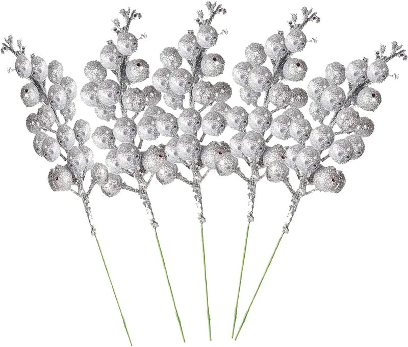 EPARTY3PIECE Silver Berry Artificial Berries Christmas Accessories Decoration DIY Christmas Wreath Festive and Home Decor Silver - Image 2