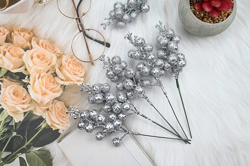 EPARTY3PIECE Silver Berry Artificial Berries Christmas Accessories Decoration DIY Christmas Wreath Festive and Home Decor Silver - Image 4