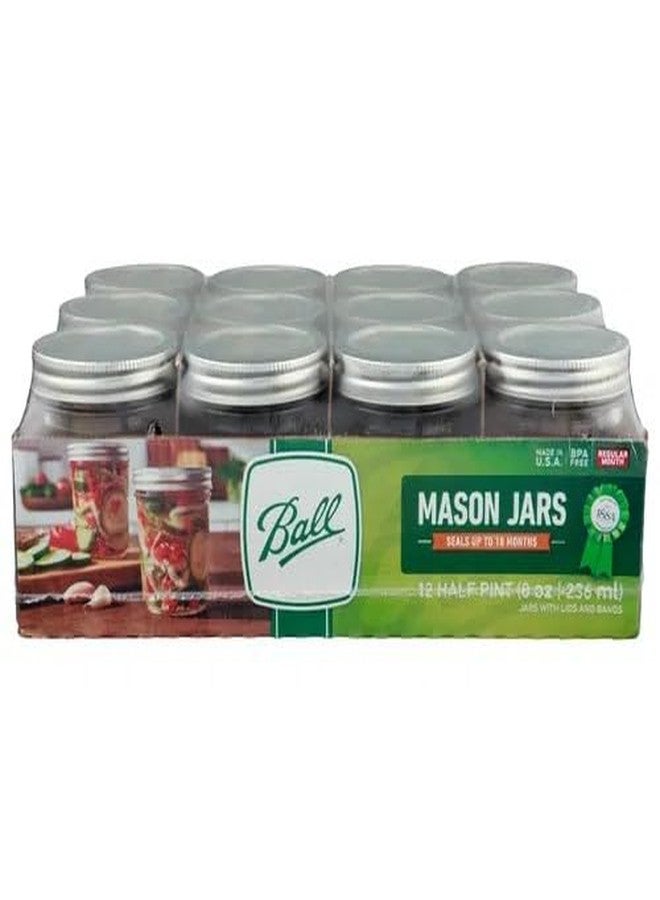 Ball Regular Mouth Mason Jars 8 oz. (12 Pack) - Half Pint Size Jars with Airtight Lids and Bands for Canning, Fermenting, Pickling, Meal Prep or DIY Decors - Image 1