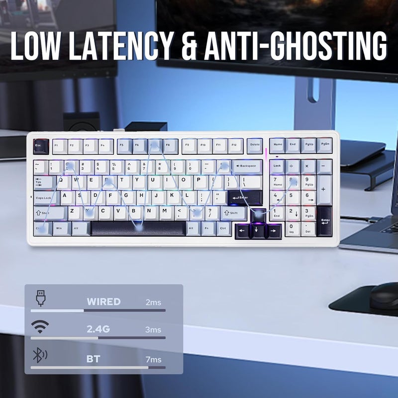 EPOMAKER x AULA F99 Wireless Mechanical Keyboard, Hot Swappable Gasket Custom Gaming Keyboard with Five-Layer Padding, Bluetooth/2.4GHz/USB-C, 8000mAh Battery (Blue White, Reaper Switch) - Image 5