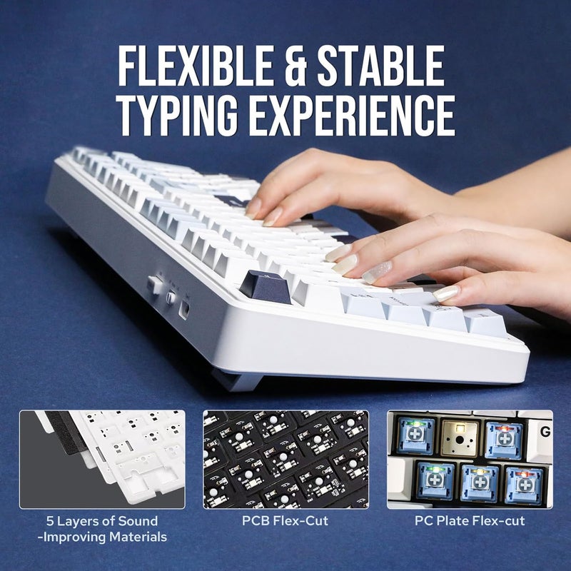 EPOMAKER x AULA F99 Wireless Mechanical Keyboard, Hot Swappable Gasket Custom Gaming Keyboard with Five-Layer Padding, Bluetooth/2.4GHz/USB-C, 8000mAh Battery (Blue White, Reaper Switch) - Image 3