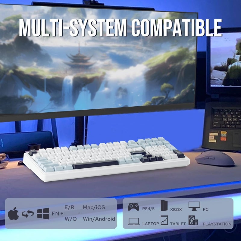 EPOMAKER x AULA F99 Wireless Mechanical Keyboard, Hot Swappable Gasket Custom Gaming Keyboard with Five-Layer Padding, Bluetooth/2.4GHz/USB-C, 8000mAh Battery (Blue White, Reaper Switch) - Image 4