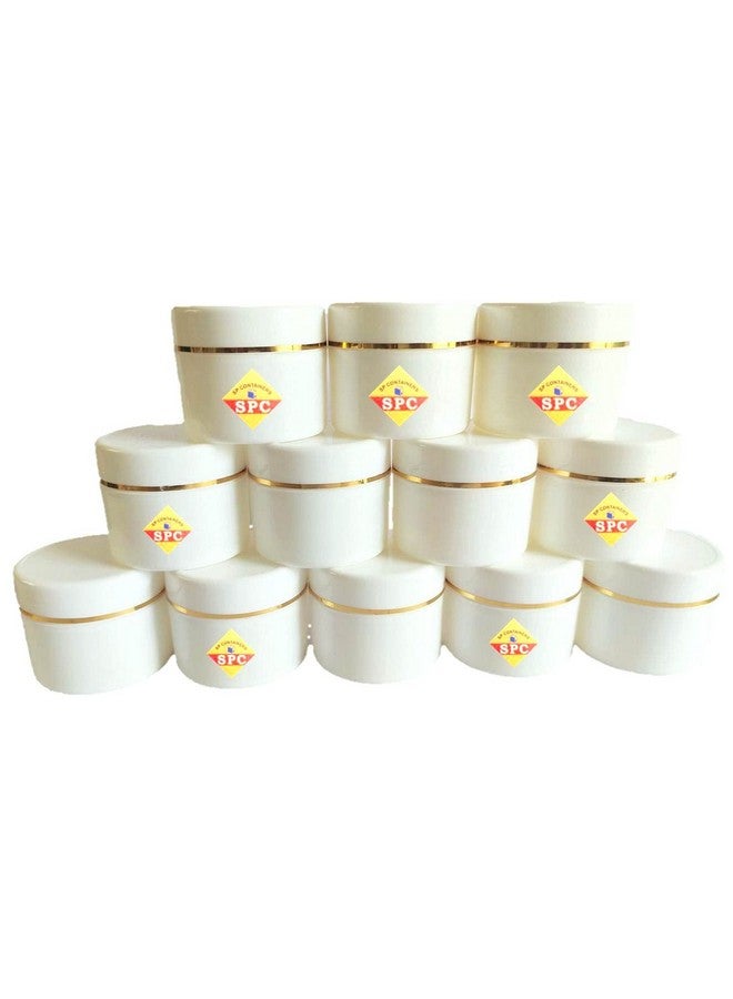 SPC Empty Plastic White Cosmetic Jar Container with Golden Streaks lid for Lip Balms, Body Butters, Cream, Scrub and Other DIY Beauty Products/Concoctions (100 GMS) (Pack of 12) - Image 1