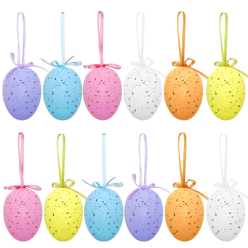 Yunfan 12Pcs Easter Eggs Decorations Hanging Ornaments Colorful for Easter Basket Tree Decor Party Favors Supplies Home - Image 1