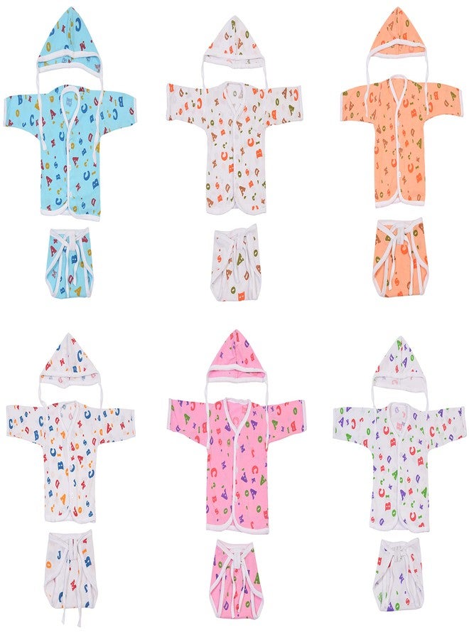 Toddylon Baby Cotton Solid New Born Clothes Jhabla Set Front Open Shirt With Nappies & Caps (0-6 Months), Multicolour - Image 2