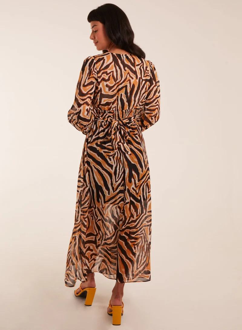 Blue Vanilla V Neck Animal Print Maxi Dress