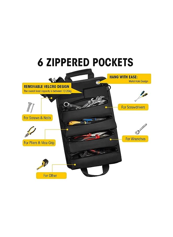 promass Tool Bag Organizer with Detachable Pouches Heavy Duty Roll Up Tool Bag: Includes 6 Tool Pouches - Ideal Gifts for Mechanics, Electricians, and Hobbyists - Image 5