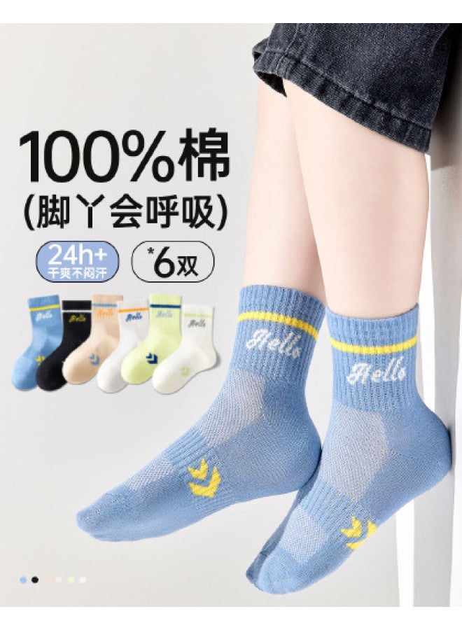 Fenton 6 Pairs Breathable Student Crew Socks Summer Thin Kids Socks For Boys - Image 1