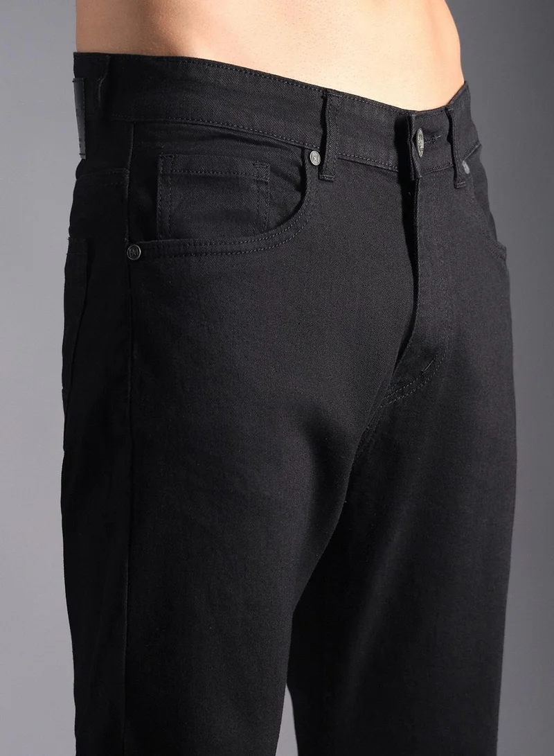 HIGH STAR Black Mid-Rise Straight Fit Jeans for Men, Pure Cotton, Clean Look