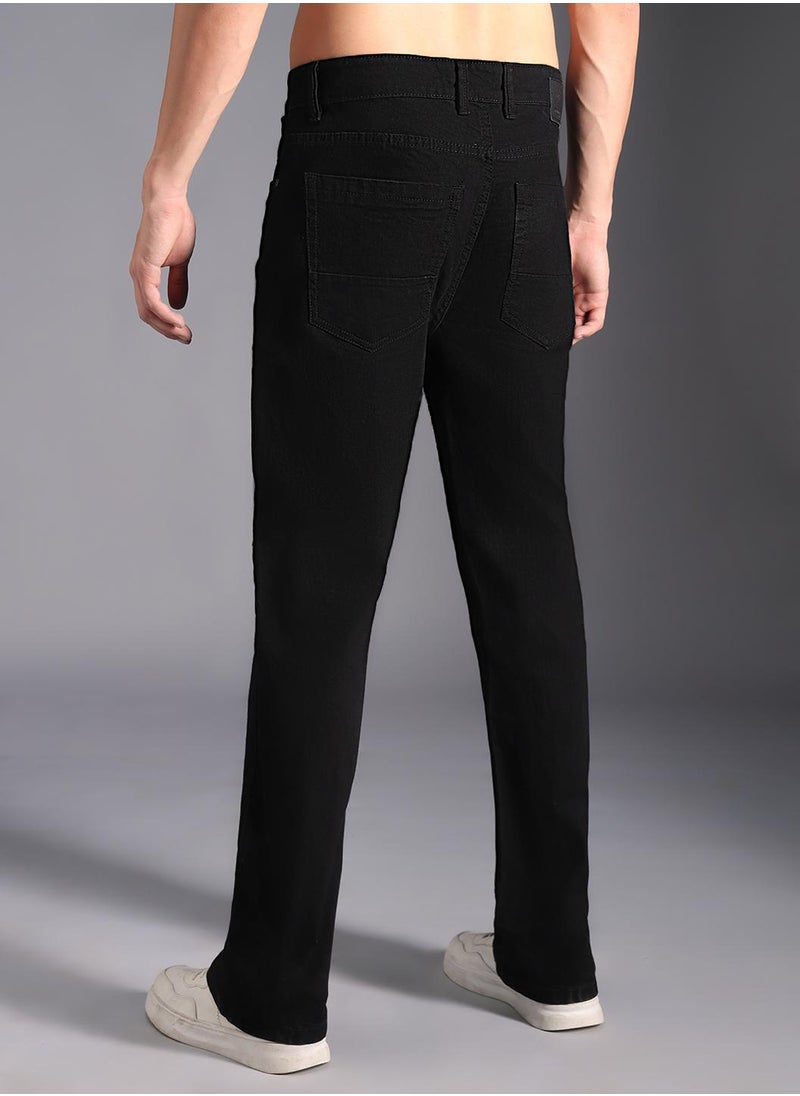 HIGH STAR Black Mid-Rise Straight Fit Jeans for Men, Pure Cotton, Clean Look  - Image 1