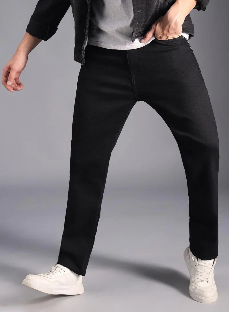 HIGH STAR Black Mid-Rise Straight Fit Jeans for Men, Pure Cotton, Clean Look