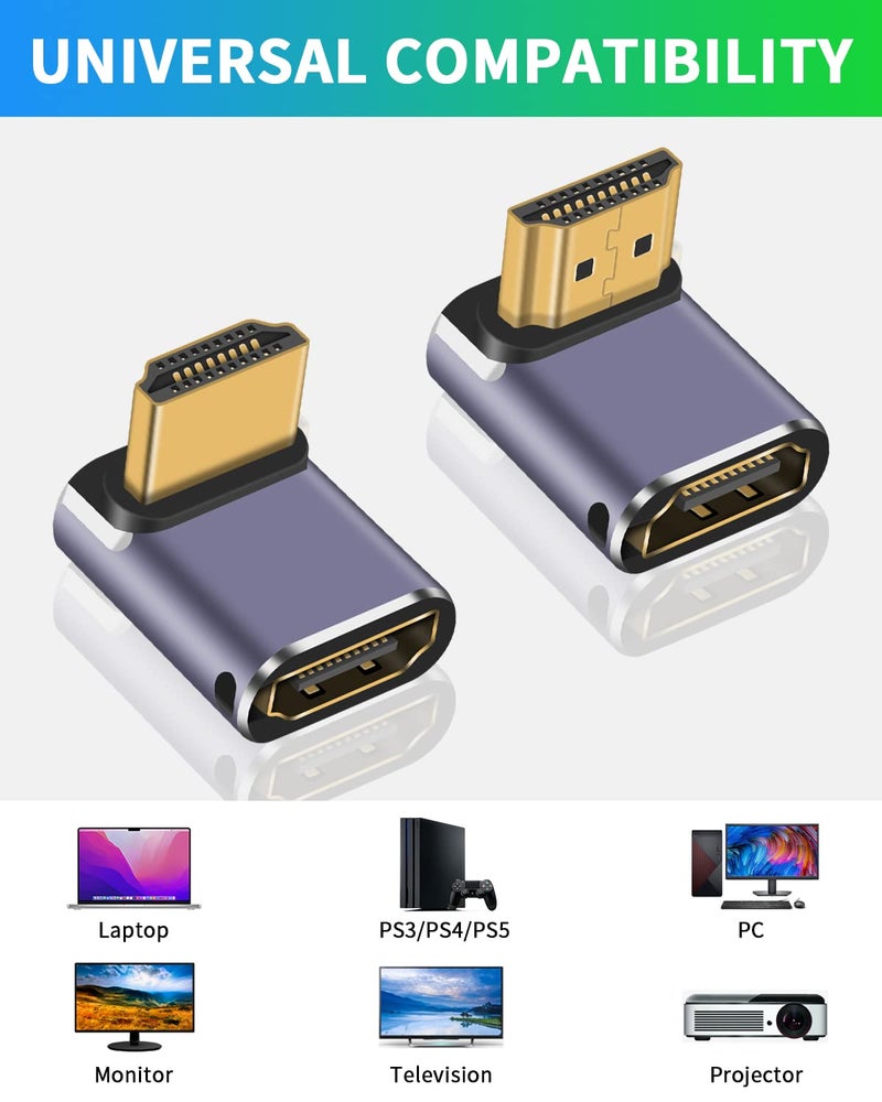 Duttek 8K HDMI 90 Degree Adapter, Up&Down 90 Degree HDMI Connector (48Gbps, 8K@60Hz, 4K@240Hz, Male to Female) 270 Degree and 90 Degree Adapter for Laptop,DVD,TV, Monitors (2 Pack) - Image 4