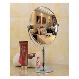 Loop Group Loop Group Silver Tabletop Double Side Shaving Makeup Vanity Mirror 360 Degree 5X Magnification Beauty Make up Cosmetic Stand for Shaving Makeup Vanity Bedroom Bathroom Desk Silver Oval  - Image 2