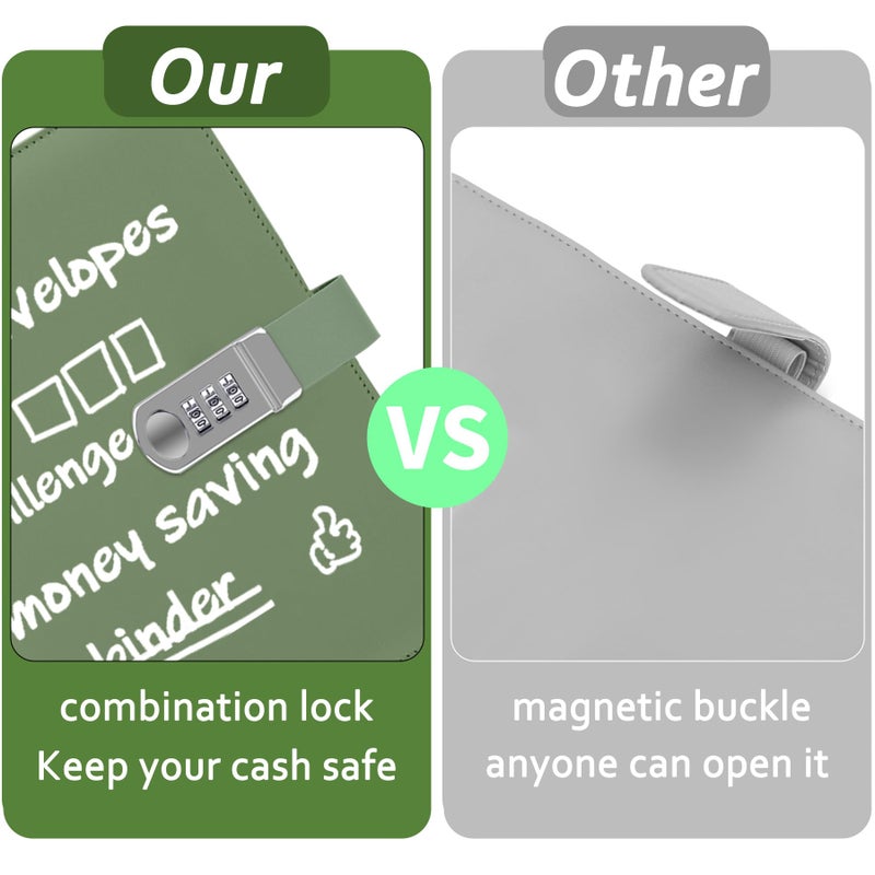 Antner 100 Envelopes Money Saving Challenge with Lock, A5 Money Saving Binder, Savings Challenges Book with Envelopes & Tracker to Save $5,050 - Password Lock to Protect Cash Security, Olive Green - Image 3