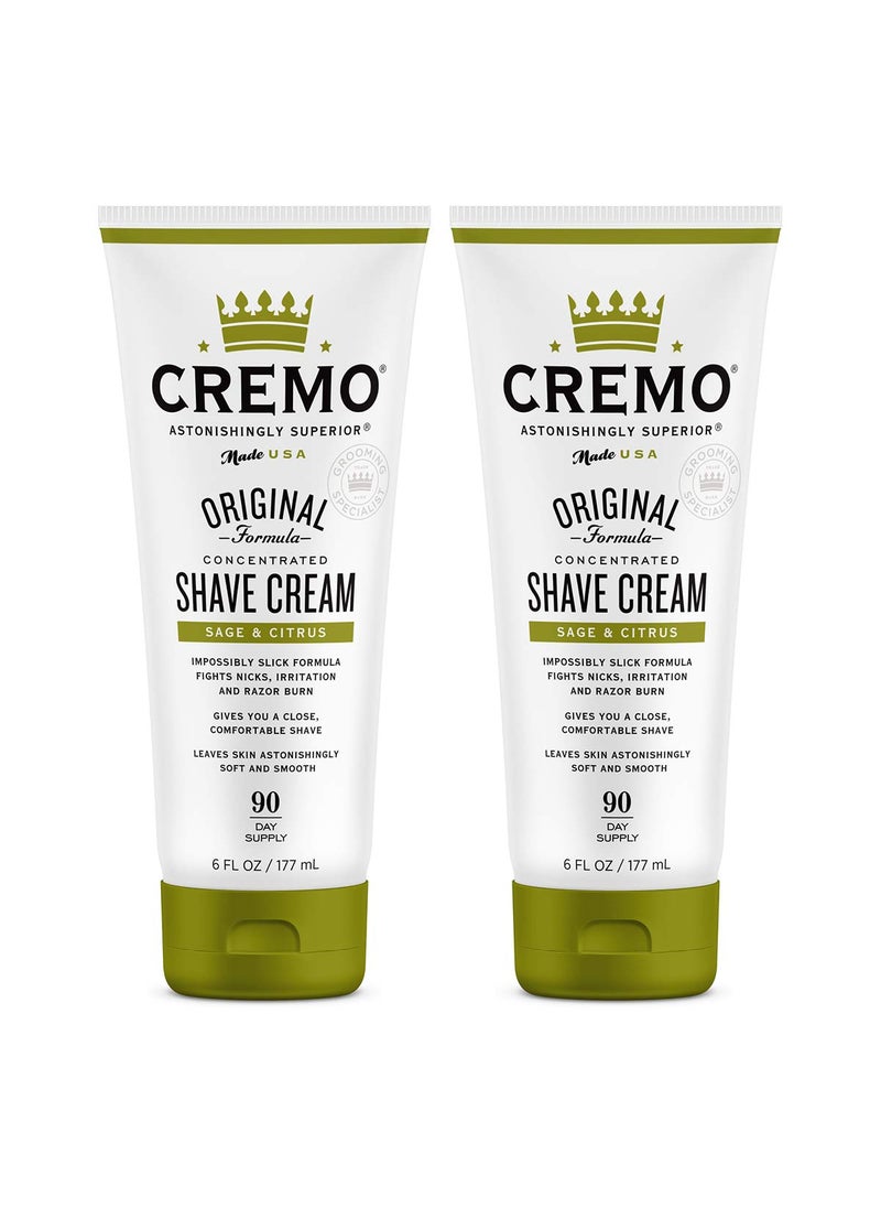cremo Cremo Barber Grade Sage & Citrus Shave Cream, Astonishingly Superior Ultra-Slick Shaving Cream Fights Nicks, Cuts and Razor Burn, 6 Fl Oz (2 Pack) 