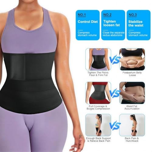 AMZBOSS Waist Trainer for Women Belly Fat, Bandage Wrap Corset Shapewear, Postpartum Belly Band, Tummy Control Waist Cincher, Long Torso Sweat Band, Black - Image 2