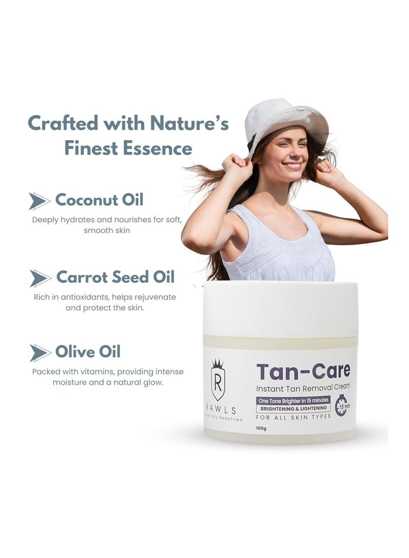Rawls Tan Care Cream for Instant Tan Removal in 15 min & helps to restore radiant glow ,Enriched with coconut & carrot seed oil, and olive oil for All Skin types - 100 ml - Image 3