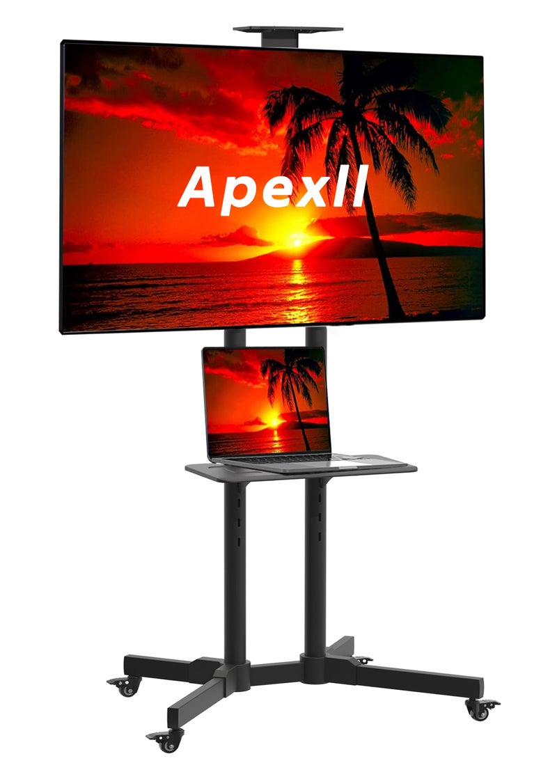 Apexll Mobile TV Stand Rolling Cart for 32-75 Inch TVs, Height Adjustable with Lockable Wheels and Removable Shelf, Supports LCD LED 4K Flat and Curved Screens, Max VESA 600x400mm, Dimensions 180x78x56cm, Black  - Image 1