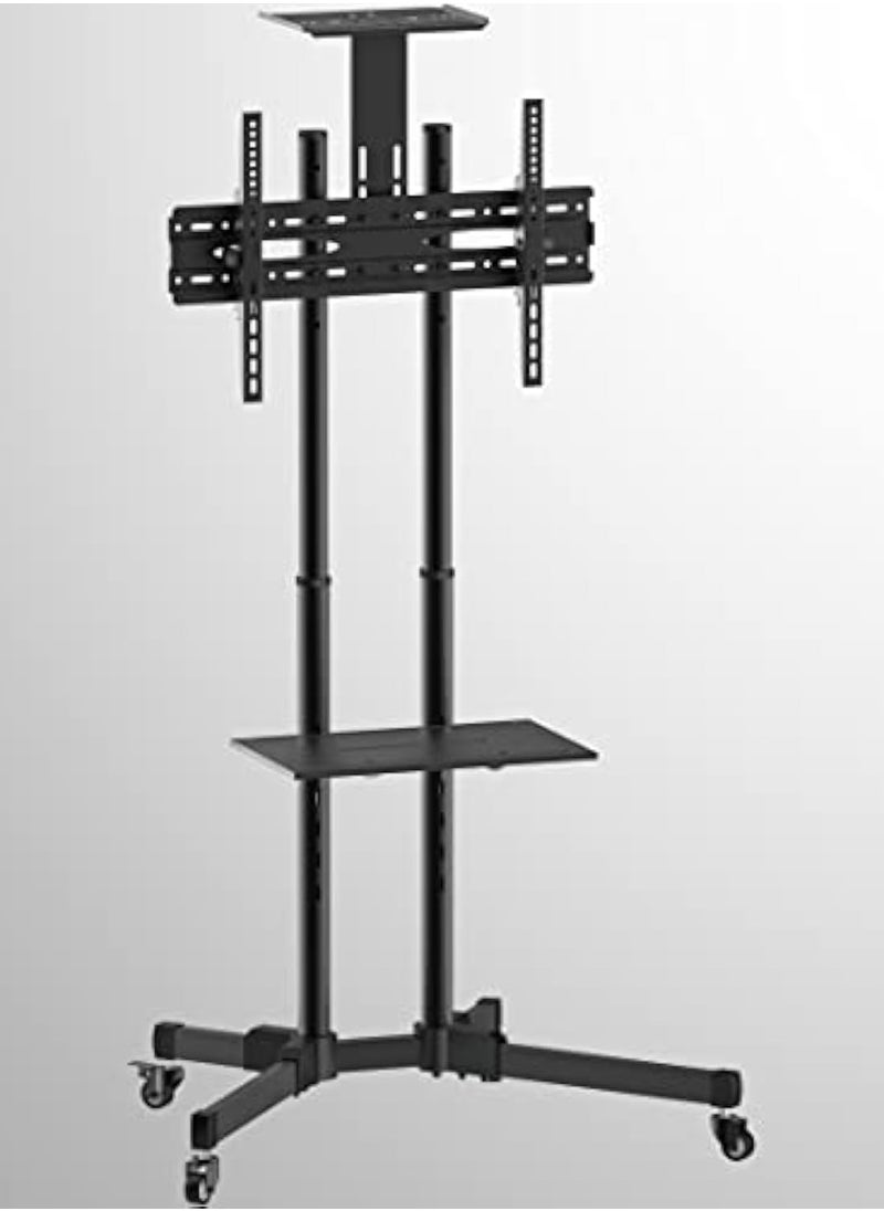 Mobile TV Stand Rolling Cart for 32-75 Inch TVs, Height Adjustable with Lockable Wheels and Removable Shelf, Supports LCD LED 4K Flat and Curved Screens, Max VESA 600x400mm, Dimensions 180x78x56cm, Black