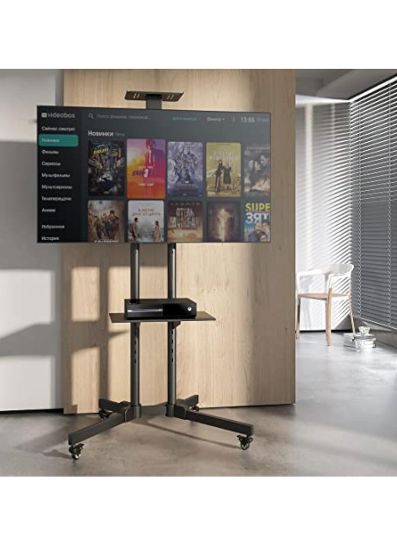 Apexll Mobile TV Stand Rolling Cart for 32-75 Inch TVs, Height Adjustable with Lockable Wheels and Removable Shelf, Supports LCD LED 4K Flat and Curved Screens, Max VESA 600x400mm, Dimensions 180x78x56cm, Black  - Image 3