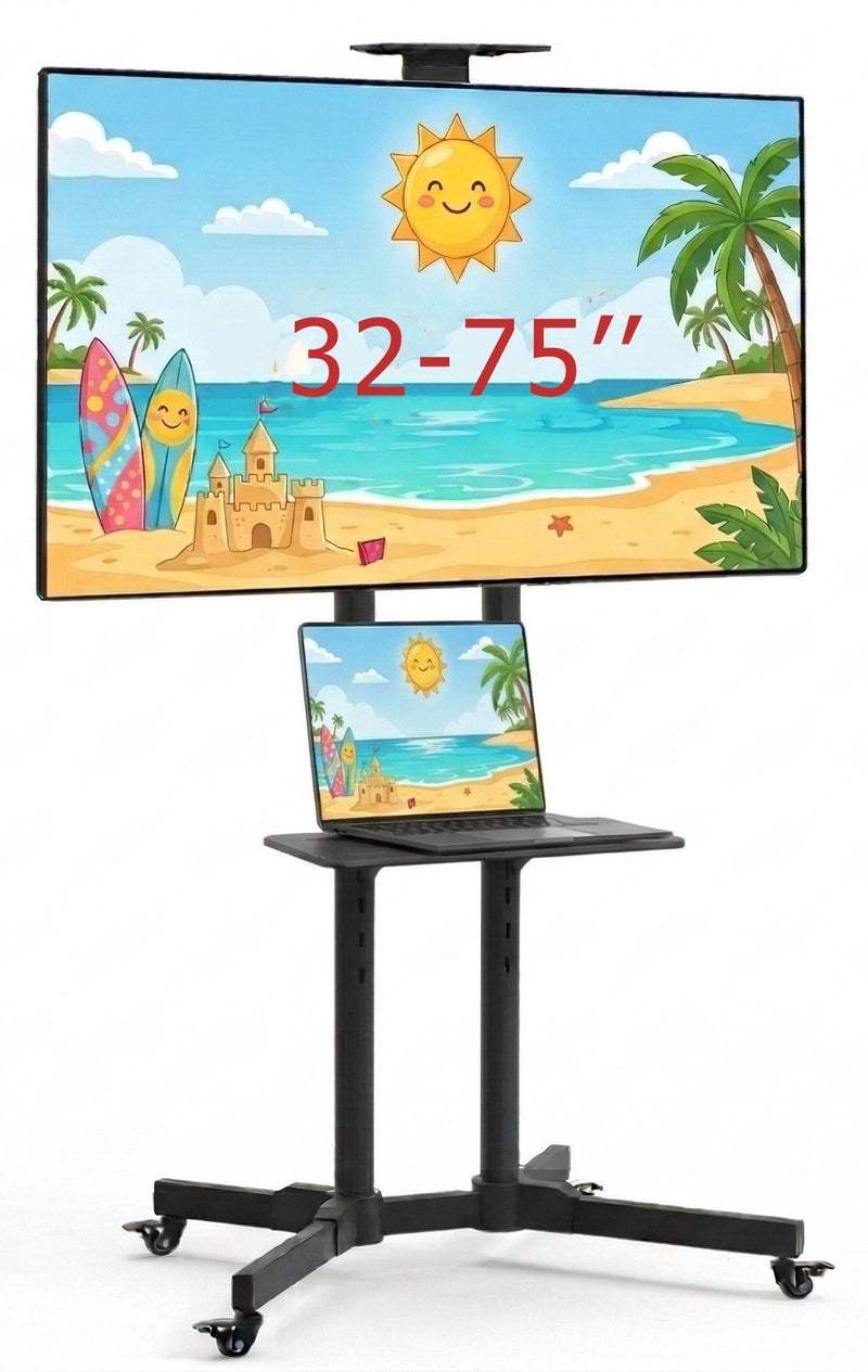 Apexll Mobile TV Stand Rolling Cart for 32-75 Inch TVs, Height Adjustable with Lockable Wheels and Removable Shelf, Supports LCD LED 4K Flat and Curved Screens, Max VESA 600x400mm, Dimensions 180x78x56cm, Black - Image 1