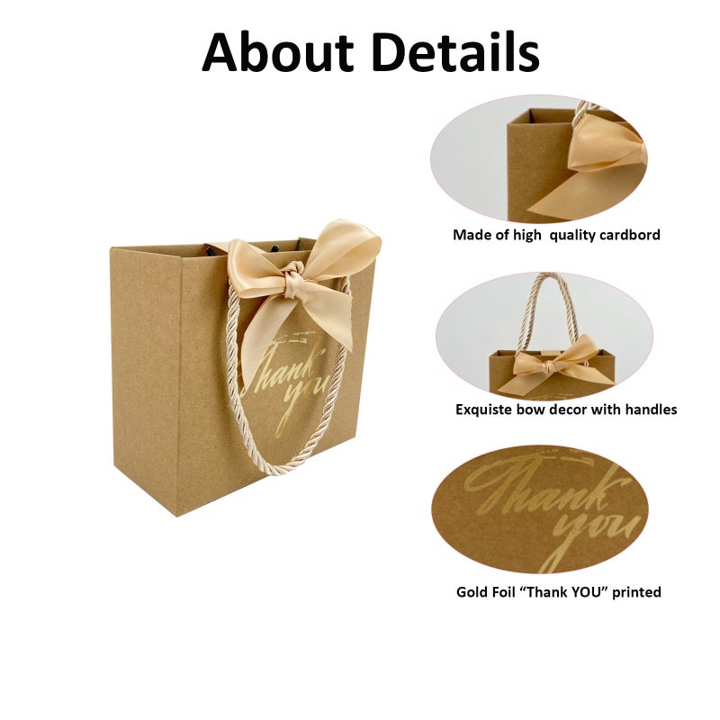 TKSBAG 50 Pack Small Thank You Gift Bags with Handles, 5.5''x 2.5''x4.7'' Mini Brown Gift Bags Bulk for Baby Shower, Birthday, Wedding, Party Favors - Image 3