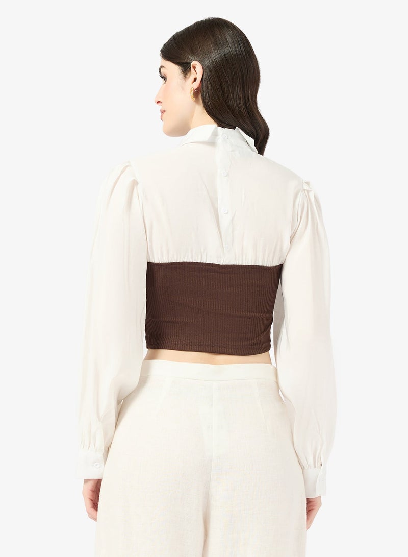 ELLA Puff Sleeve Blouse With Mock Corset - Image 2