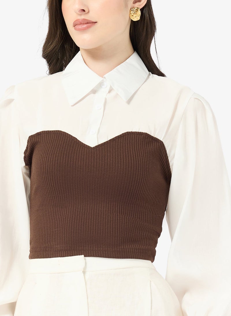 ELLA Puff Sleeve Blouse With Mock Corset - Image 1