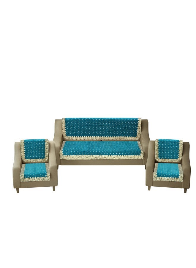 Dazzling DECOR Velvet Sofa Cover Set of 5 Seater - Premium Sofa Covers 3 Seater and 2 Seater Full Cover Set for Couch Seat - Heavy Fabric Sofa Slip Protector with Back Covers, 2801_Aqua - Image 2