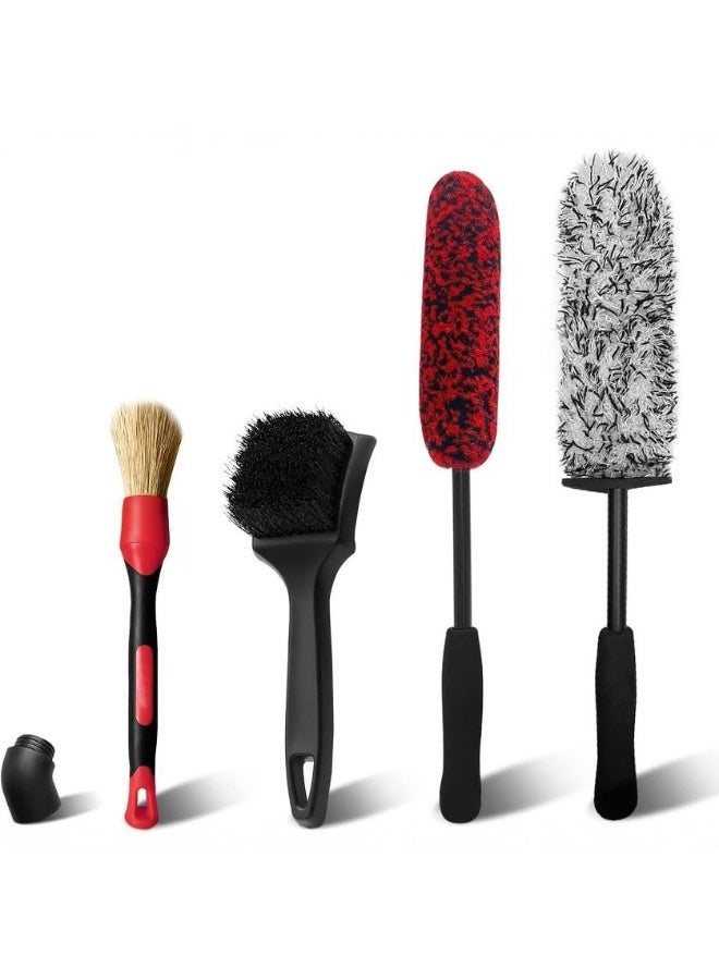 Professional 4-Pack Car Wheel and Tire Brush Set, Microfiber & Synthetic Wool Long Rim Brushes with Detail Brush & Tire Scrubber, Scratch-Free Detailing Kit for Wheels, Rims, Exhaust Tips & Engine - Image 1