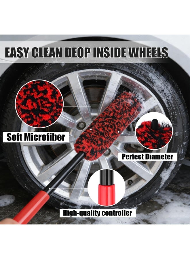 Professional 4-Pack Car Wheel and Tire Brush Set, Microfiber & Synthetic Wool Long Rim Brushes with Detail Brush & Tire Scrubber, Scratch-Free Detailing Kit for Wheels, Rims, Exhaust Tips & Engine - Image 4