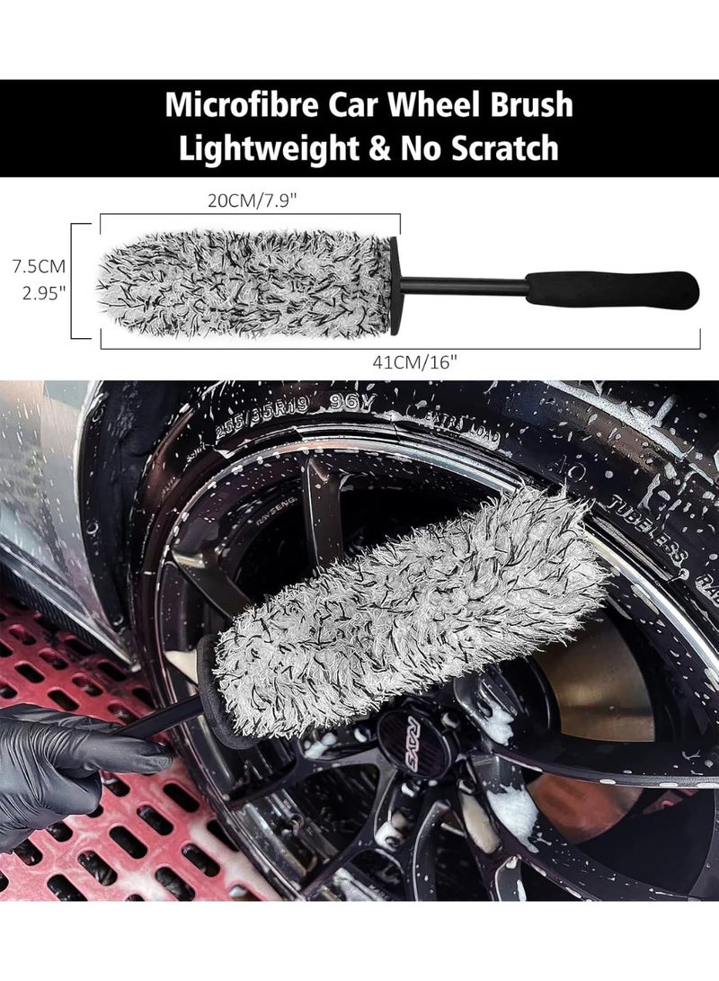 Professional 4-Pack Car Wheel and Tire Brush Set, Microfiber & Synthetic Wool Long Rim Brushes with Detail Brush & Tire Scrubber, Scratch-Free Detailing Kit for Wheels, Rims, Exhaust Tips & Engine - Image 3