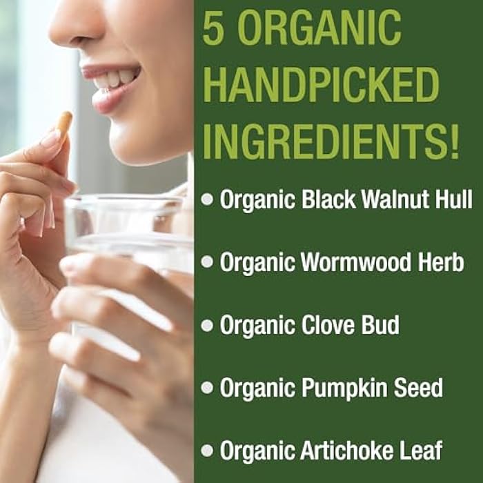 Peak Performance USDA Organic Wormwood Black Walnut Clove Cleanse For Humans. Elimination Detox + Intestinal Support Capsules Supplement for Adults and Kids. Pills with Artichoke and Pumpkin Seed for Added Benefits - Image 3
