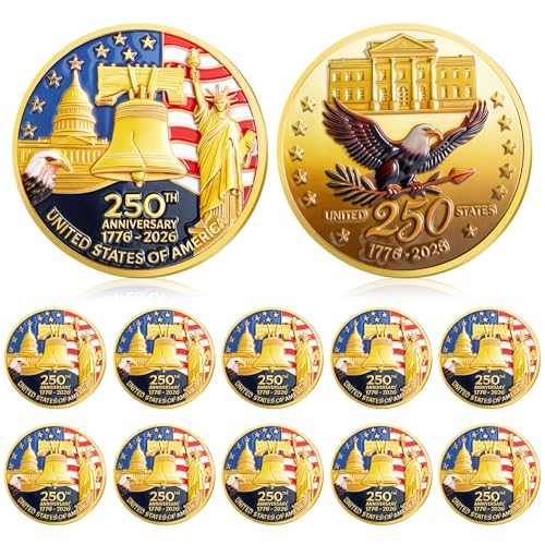 Highergo 250th Anniversary Commemorative Coins USA Eagle and Patriotic Symbols Collectible 250 Year Merchandise for Celebration Display Collectors Challenge Coin Gift10 PcsStyle 1 - Image 1