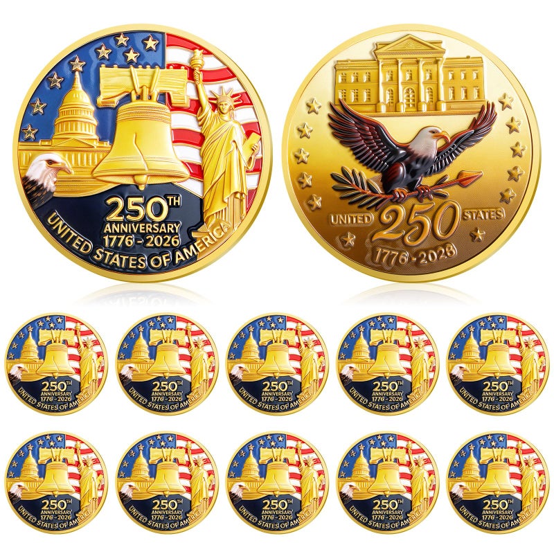 Highergo 250th Anniversary Commemorative Coins USA Eagle and Patriotic Symbols Collectible 250 Year Merchandise for Celebration Display Collectors Challenge Coin Gift10 PcsStyle 1 - Image 3