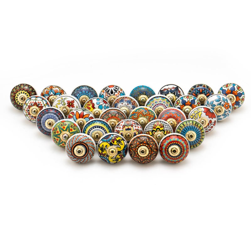 FOLK CRAFT Drawer Knobs and Pulls - Vintage Assorted Colorful Blue Pottery Ceramic Drawer Handle for Kitchen Cabinets Interior Door Decor Hardware - Pack of 30 - Image 1