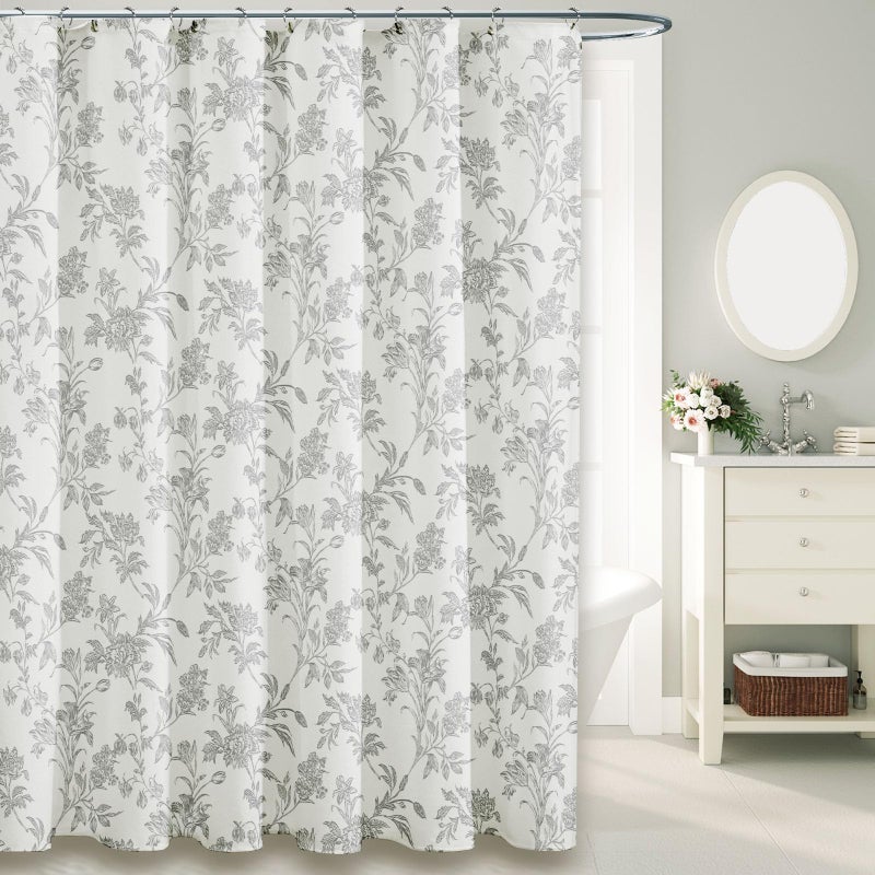 Vintage Farmhouse Shower Curtain for Bathroom Grey Shower Curtain Floral Cotton 72 W x 72 L