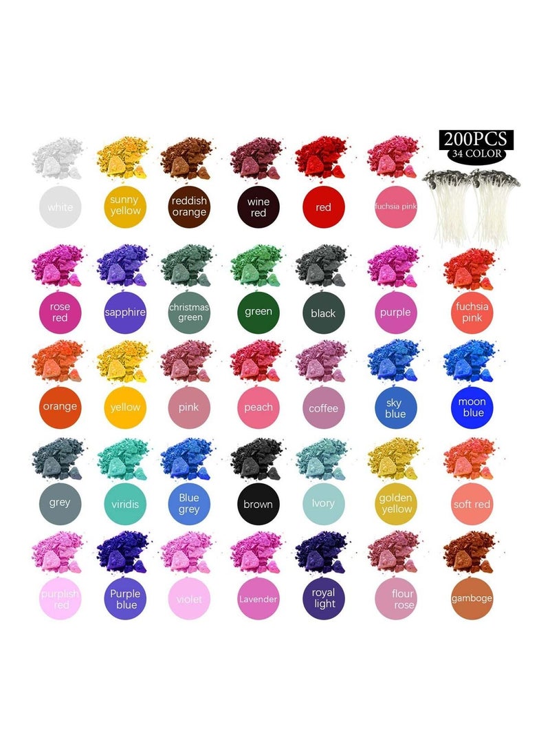34 Color Candle Dye with 200Pcs Wicks Flakes for Making Supplies Kit DIY or High Safety Easy-Cleaning & Portable - Image 2