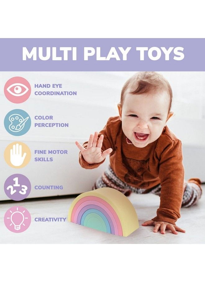 quokka - 4X Set Montessori Toys For Babies 612 Months Stacking Toys For Toddlers 06 Months In A Bag ; Rainbow Stacker ; Stacking Cups ; Silicone Rings ; Soft Blocks ; Teething Toys 13 Years - Image 1