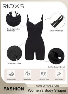 RIOXS Womens Shapewear, Waist Trainer Bodysuit For Women, Tummy Control Shapewear, Ladies Round Neck Bodysuit, Sculpting Shaper Tank Top Bodysuits, Snatched Waist Body Suit, Full Body Shaper  - Image 5
