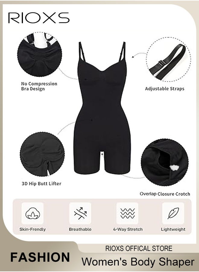 RIOXS - Womens Shapewear, Waist Trainer Bodysuit For Women, Tummy Control Shapewear, Ladies Round Neck Bodysuit, Sculpting Shaper Tank Top Bodysuits, Snatched Waist Body Suit, Full Body Shaper - Image 1