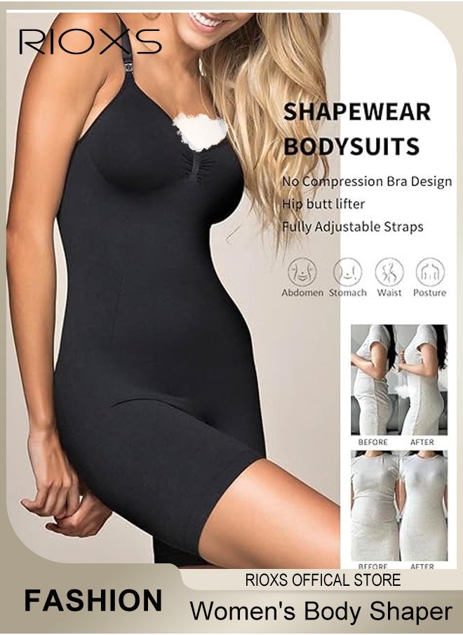 RIOXS - Womens Shapewear, Waist Trainer Bodysuit For Women, Tummy Control Shapewear, Ladies Round Neck Bodysuit, Sculpting Shaper Tank Top Bodysuits, Snatched Waist Body Suit, Full Body Shaper - Image 1