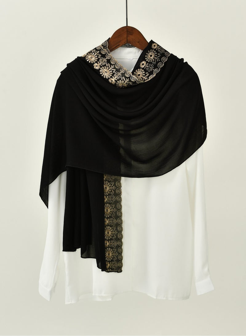 Chiffon Hijab Golden Thread Embroidery Sunflower Scarf Headscarf Women Tudung Pashmina Shawl  - Image 2