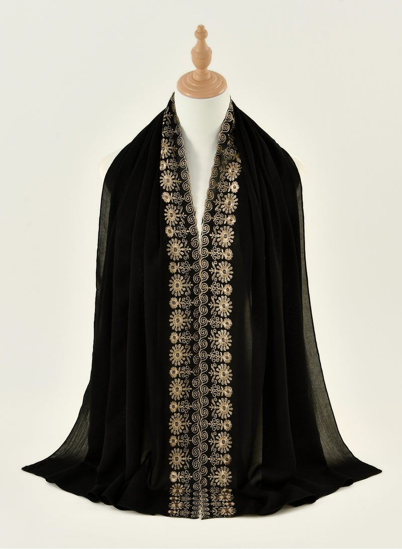 Chiffon Hijab Golden Thread Embroidery Sunflower Scarf Headscarf Women Tudung Pashmina Shawl  - Image 4