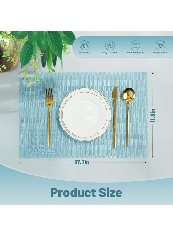 flohar Placemats Set of 6，Non-Slip PVC Weave Table Mats Easy to Clean，Heat Resistant Place Mats for Kitchen Dining Table Decoration Indoor Outdoor，Blue - Image 2