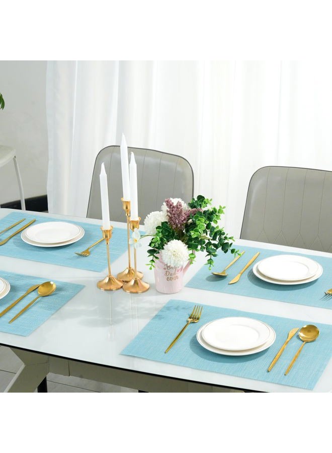 flohar Placemats Set of 6，Non-Slip PVC Weave Table Mats Easy to Clean，Heat Resistant Place Mats for Kitchen Dining Table Decoration Indoor Outdoor，Blue - Image 5